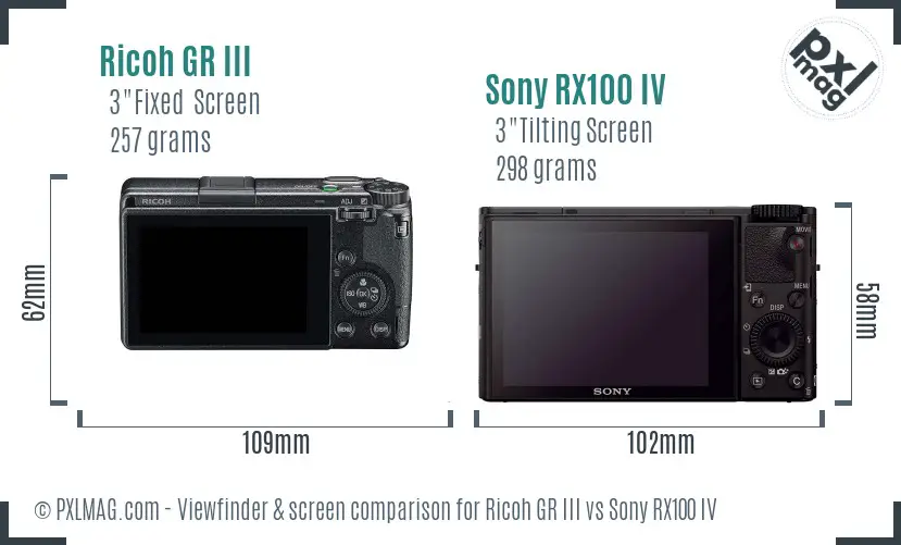 Ricoh GR III vs Sony RX100 IV Screen and Viewfinder comparison
