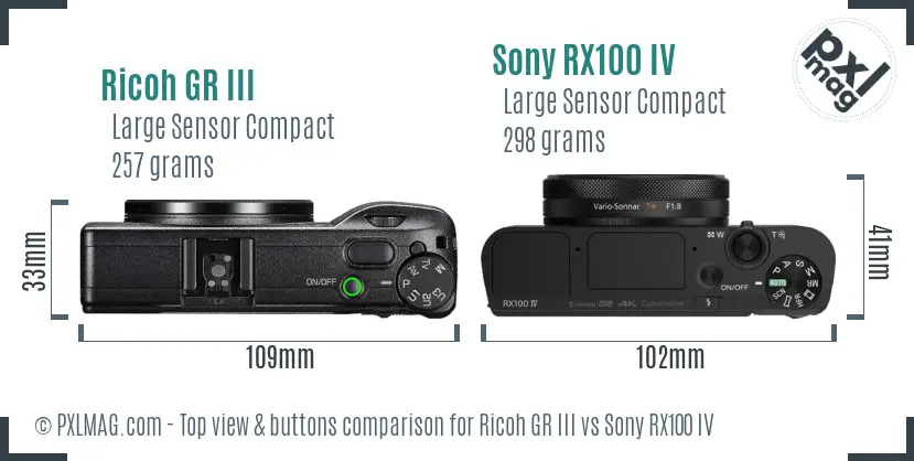Ricoh GR III vs Sony RX100 IV top view buttons comparison