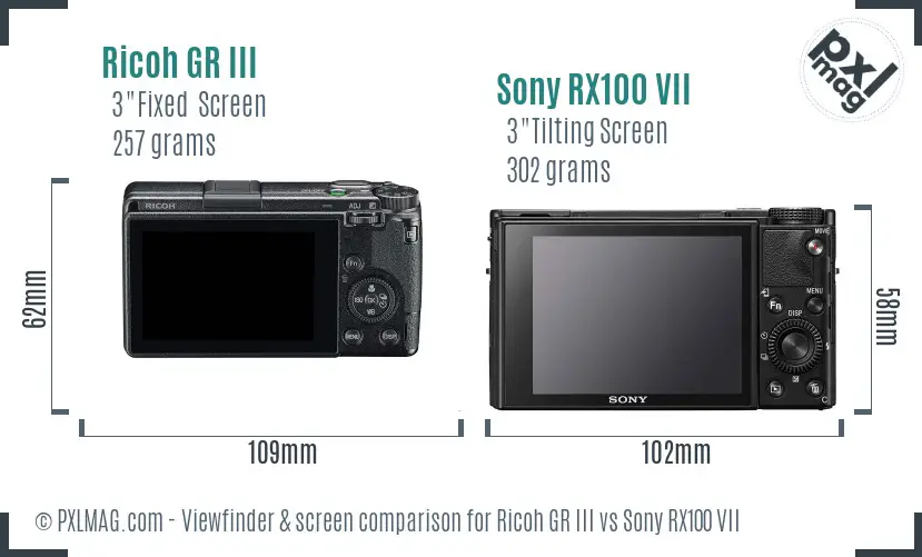 Ricoh GR III vs Sony RX100 VII Screen and Viewfinder comparison