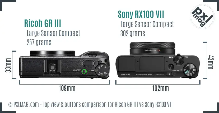 Ricoh GR III vs Sony RX100 VII top view buttons comparison