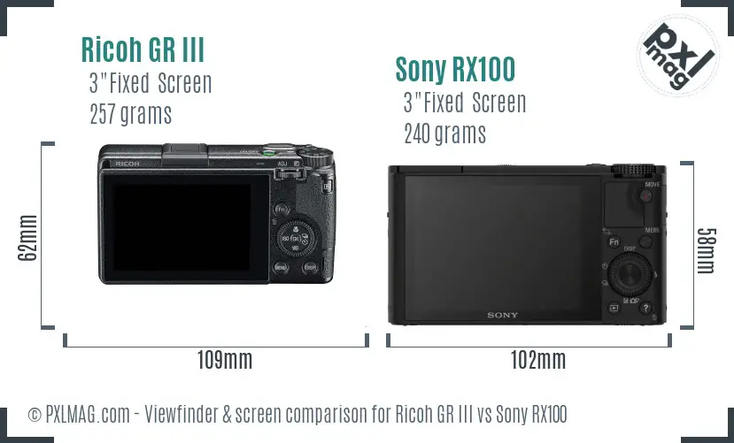 Ricoh GR III vs Sony RX100 Screen and Viewfinder comparison