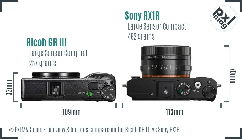 Ricoh GR III vs Sony RX1R top view buttons comparison