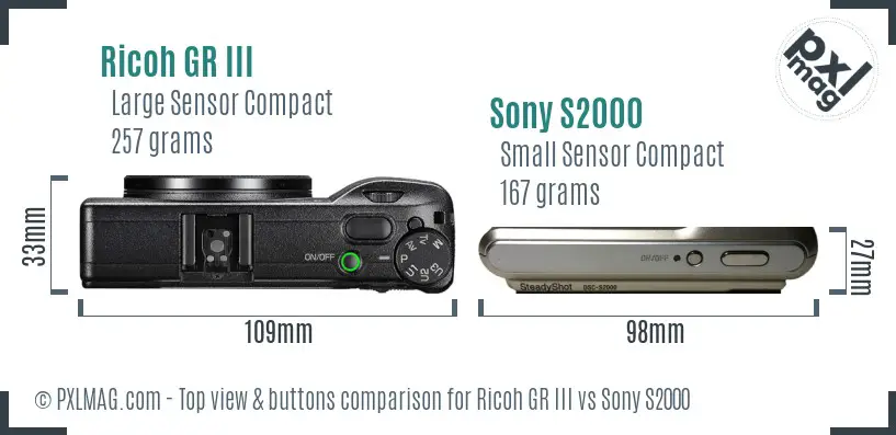 Ricoh GR III vs Sony S2000 top view buttons comparison