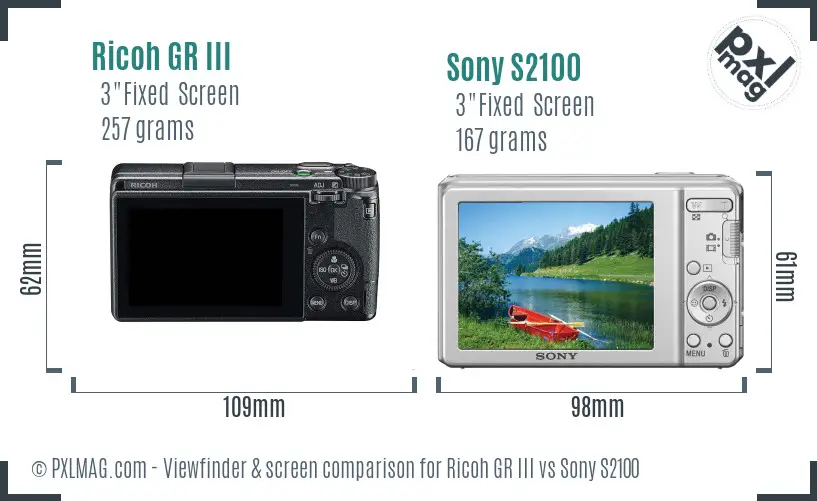 Ricoh GR III vs Sony S2100 Screen and Viewfinder comparison