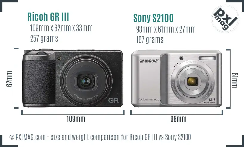 Ricoh GR III vs Sony S2100 size comparison