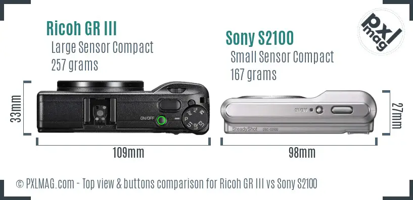 Ricoh GR III vs Sony S2100 top view buttons comparison