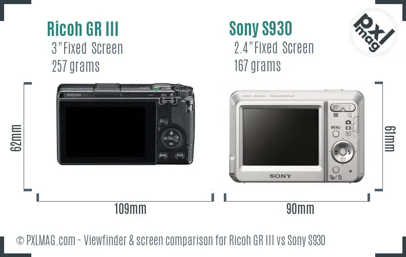 Ricoh GR III vs Sony S930 Screen and Viewfinder comparison