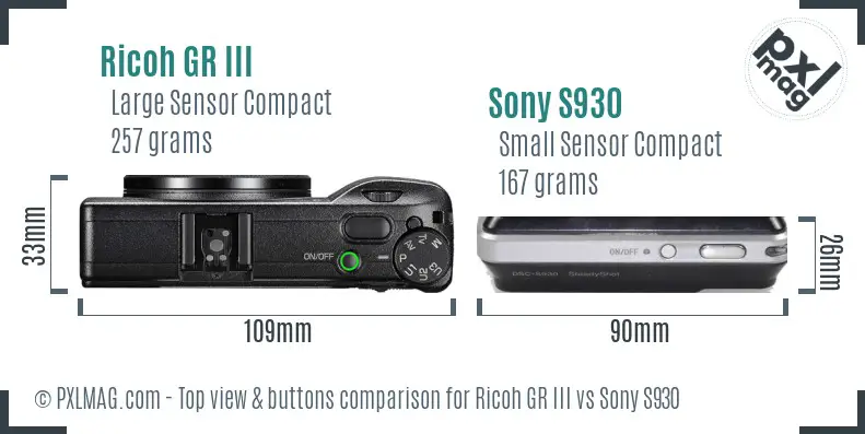 Ricoh GR III vs Sony S930 top view buttons comparison