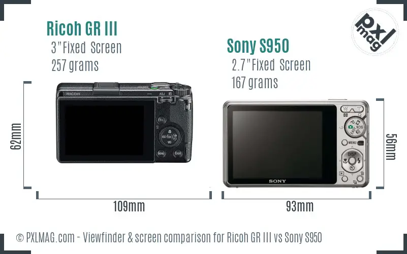 Ricoh GR III vs Sony S950 Screen and Viewfinder comparison