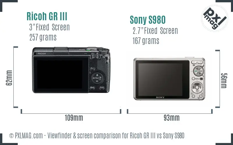 Ricoh GR III vs Sony S980 Screen and Viewfinder comparison