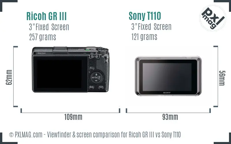Ricoh GR III vs Sony T110 Screen and Viewfinder comparison