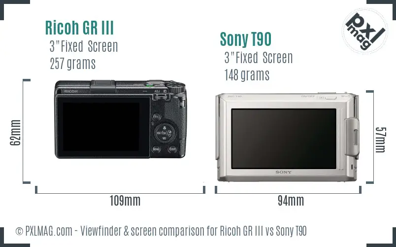 Ricoh GR III vs Sony T90 Screen and Viewfinder comparison