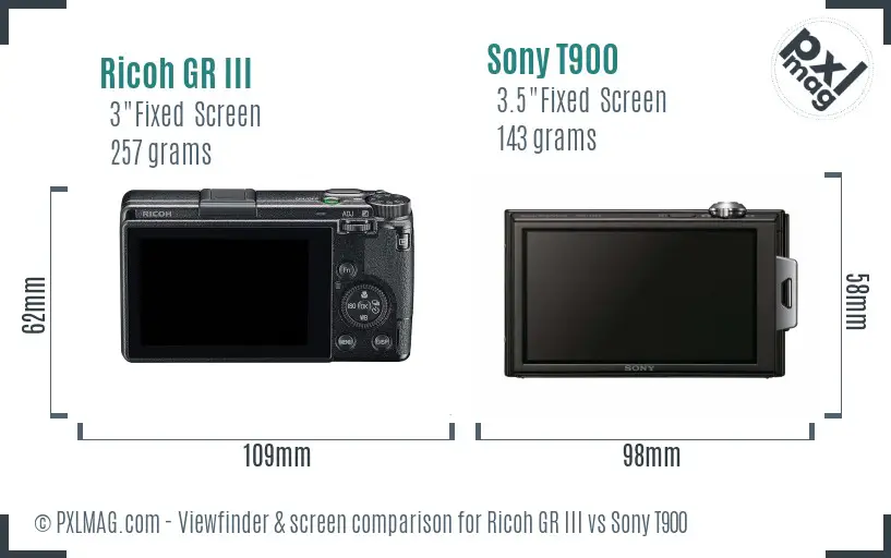 Ricoh GR III vs Sony T900 Screen and Viewfinder comparison