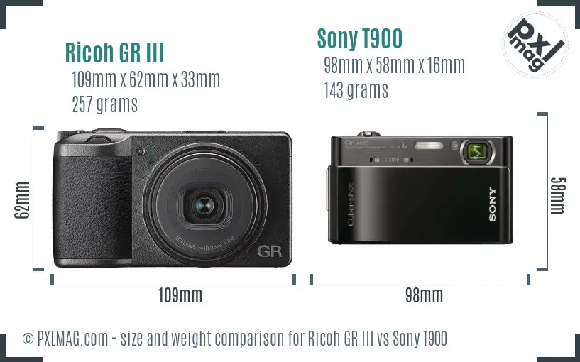 Ricoh GR III vs Sony T900 size comparison