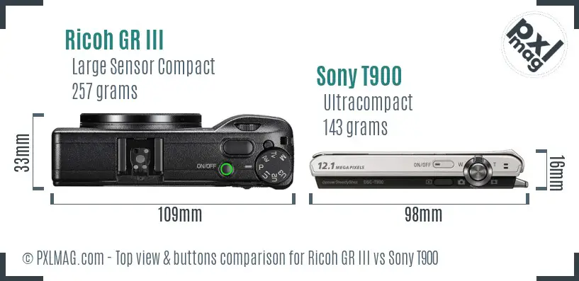 Ricoh GR III vs Sony T900 top view buttons comparison