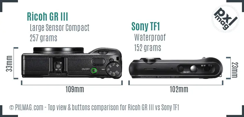 Ricoh GR III vs Sony TF1 top view buttons comparison