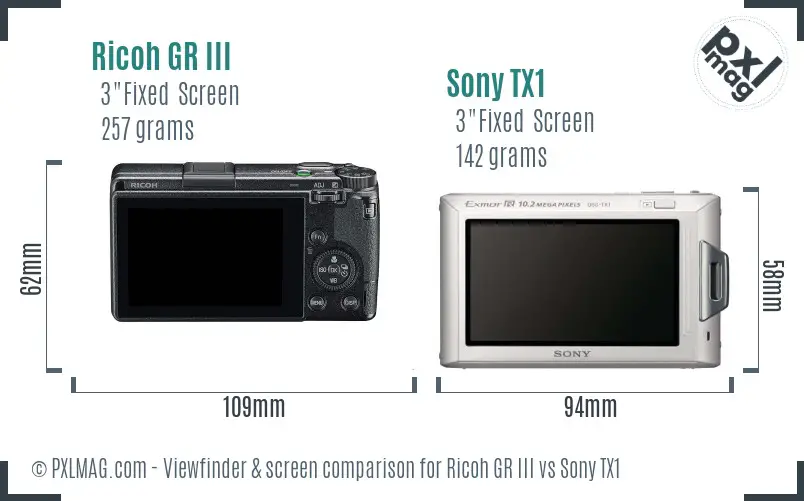 Ricoh GR III vs Sony TX1 Screen and Viewfinder comparison
