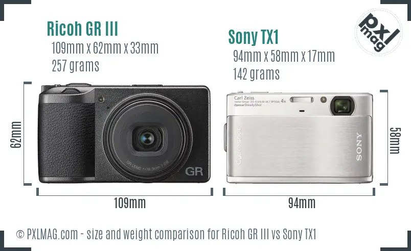 Ricoh GR III vs Sony TX1 size comparison