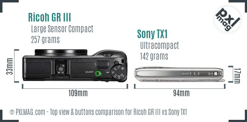 Ricoh GR III vs Sony TX1 top view buttons comparison