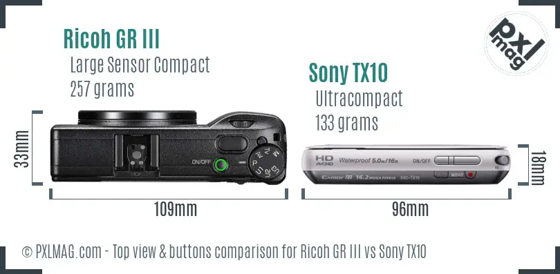 Ricoh GR III vs Sony TX10 top view buttons comparison