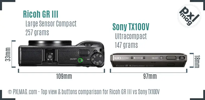 Ricoh GR III vs Sony TX100V top view buttons comparison