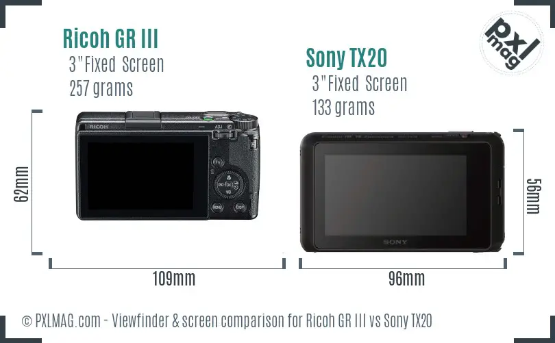 Ricoh GR III vs Sony TX20 Screen and Viewfinder comparison