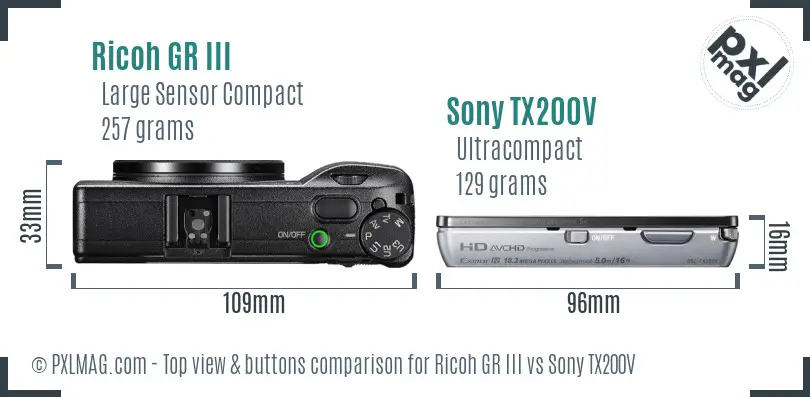 Ricoh GR III vs Sony TX200V top view buttons comparison