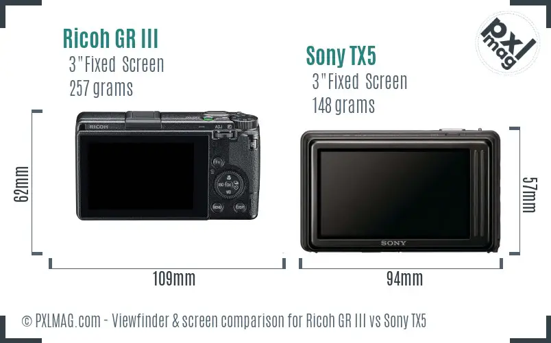 Ricoh GR III vs Sony TX5 Screen and Viewfinder comparison