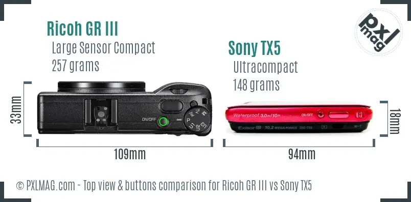 Ricoh GR III vs Sony TX5 top view buttons comparison