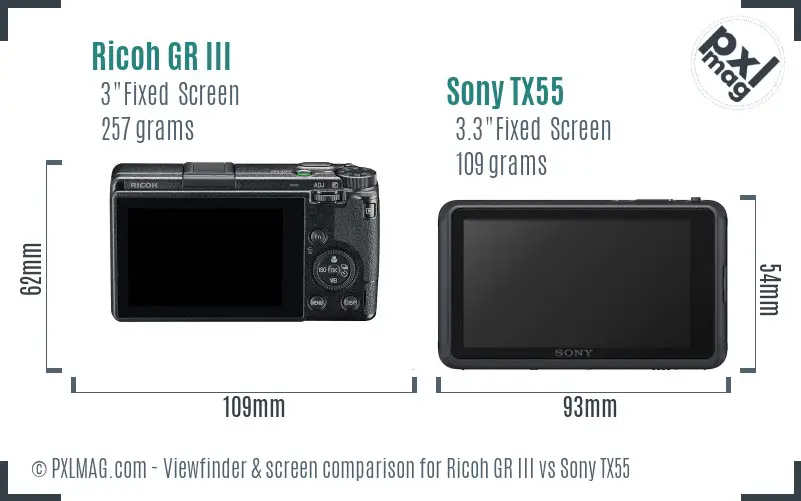 Ricoh GR III vs Sony TX55 Screen and Viewfinder comparison
