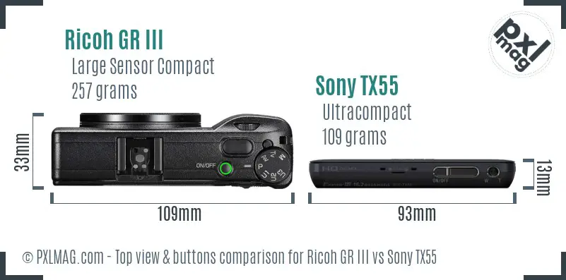Ricoh GR III vs Sony TX55 top view buttons comparison