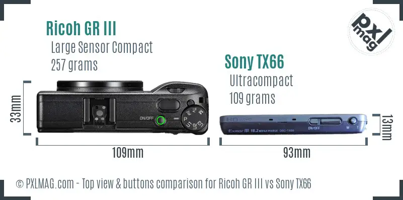 Ricoh GR III vs Sony TX66 top view buttons comparison