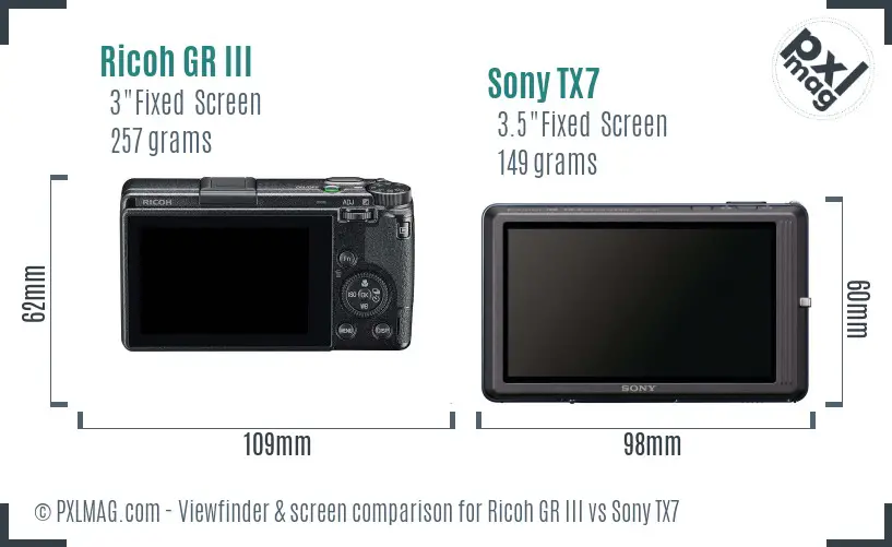 Ricoh GR III vs Sony TX7 Screen and Viewfinder comparison