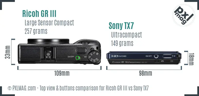 Ricoh GR III vs Sony TX7 top view buttons comparison