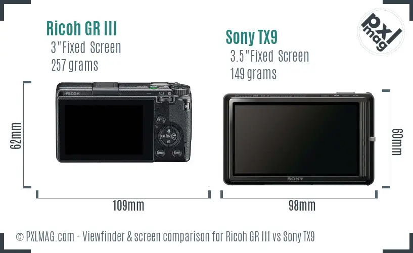 Ricoh GR III vs Sony TX9 Screen and Viewfinder comparison