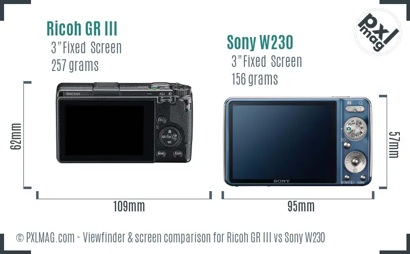 Ricoh GR III vs Sony W230 Screen and Viewfinder comparison
