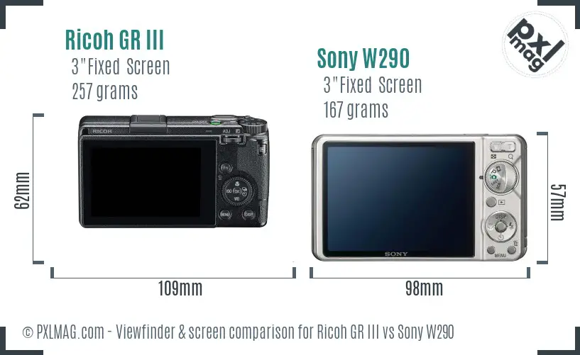 Ricoh GR III vs Sony W290 Screen and Viewfinder comparison
