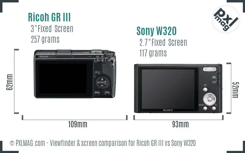 Ricoh GR III vs Sony W320 Screen and Viewfinder comparison