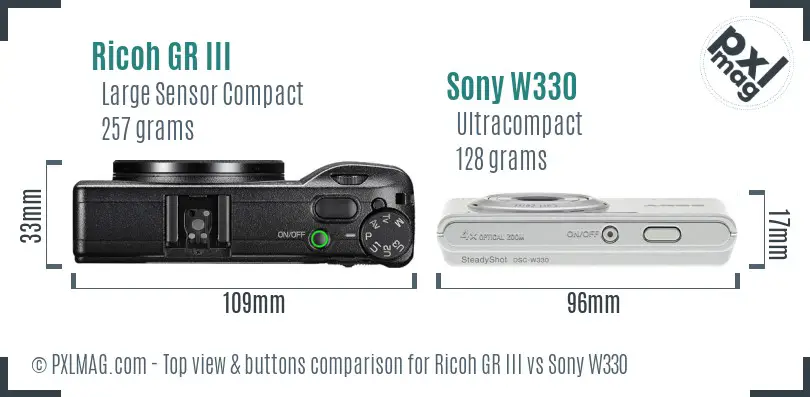 Ricoh GR III vs Sony W330 top view buttons comparison