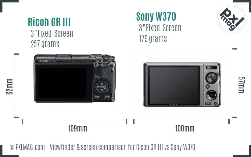 Ricoh GR III vs Sony W370 Screen and Viewfinder comparison