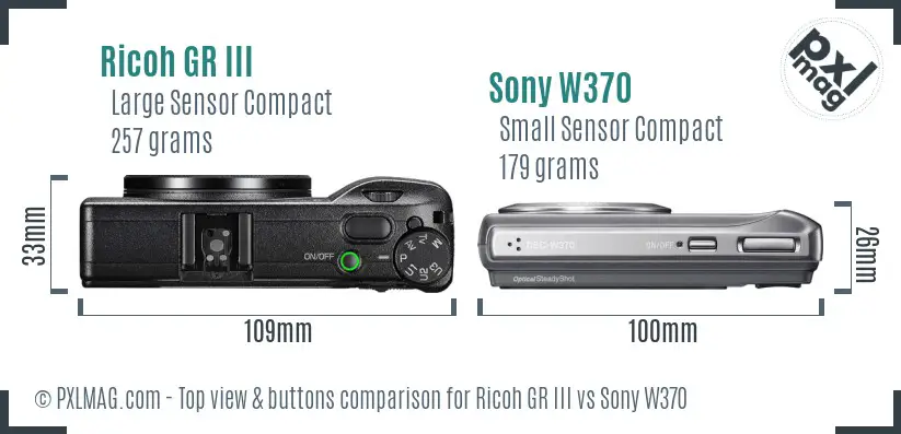 Ricoh GR III vs Sony W370 top view buttons comparison