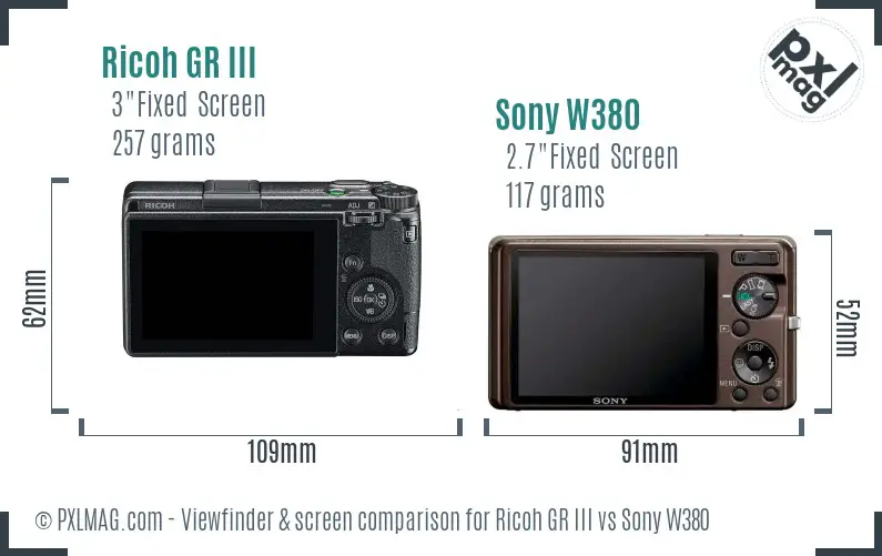 Ricoh GR III vs Sony W380 Screen and Viewfinder comparison