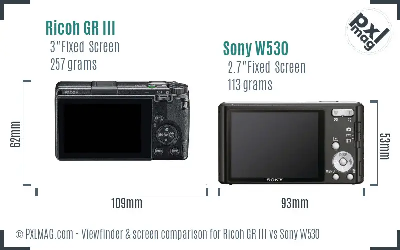 Ricoh GR III vs Sony W530 Screen and Viewfinder comparison