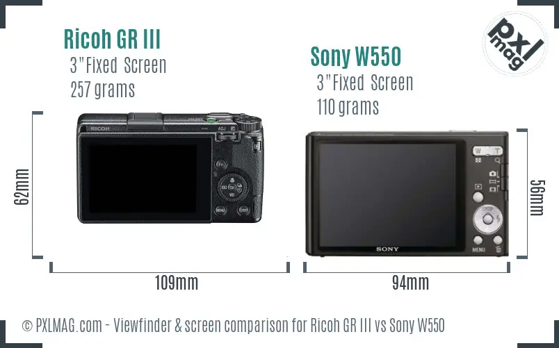 Ricoh GR III vs Sony W550 Screen and Viewfinder comparison