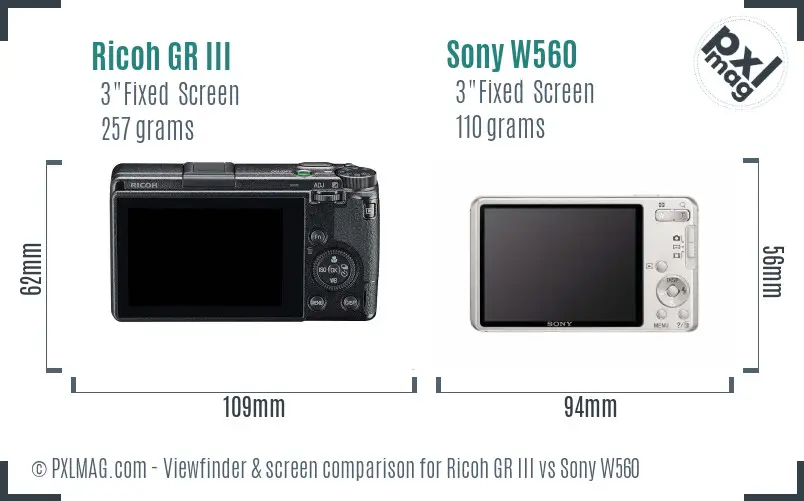 Ricoh GR III vs Sony W560 Screen and Viewfinder comparison
