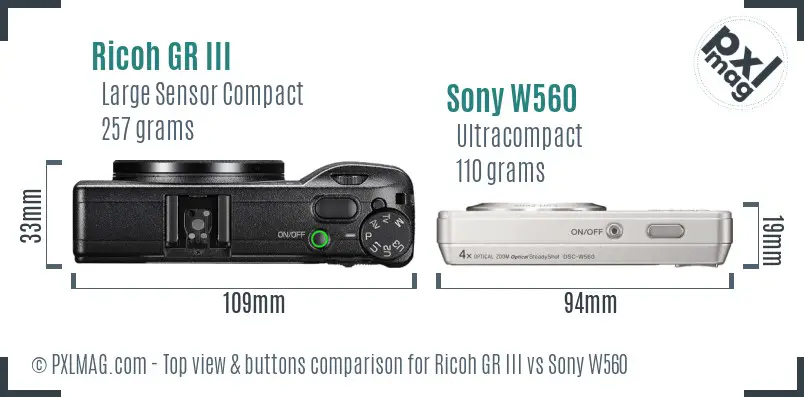 Ricoh GR III vs Sony W560 top view buttons comparison