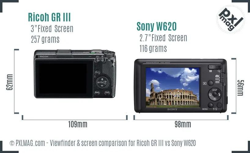 Ricoh GR III vs Sony W620 Screen and Viewfinder comparison