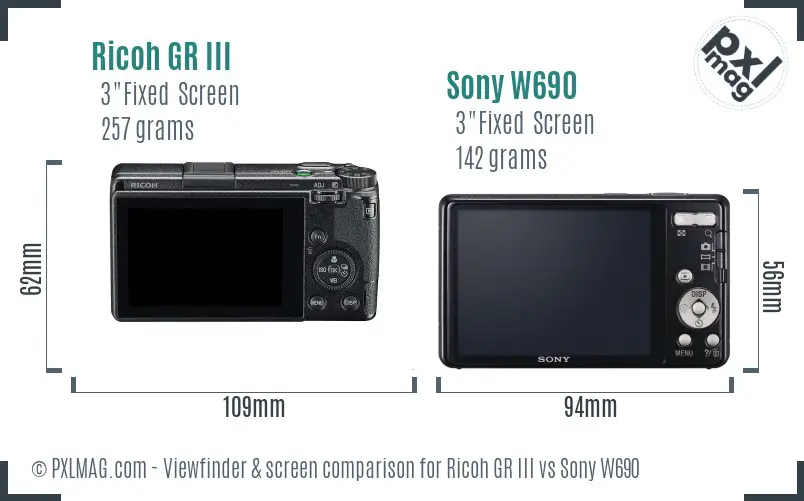 Ricoh GR III vs Sony W690 Screen and Viewfinder comparison