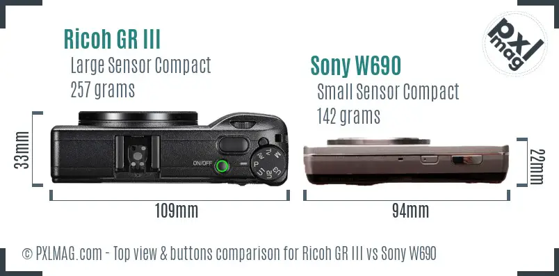 Ricoh GR III vs Sony W690 top view buttons comparison