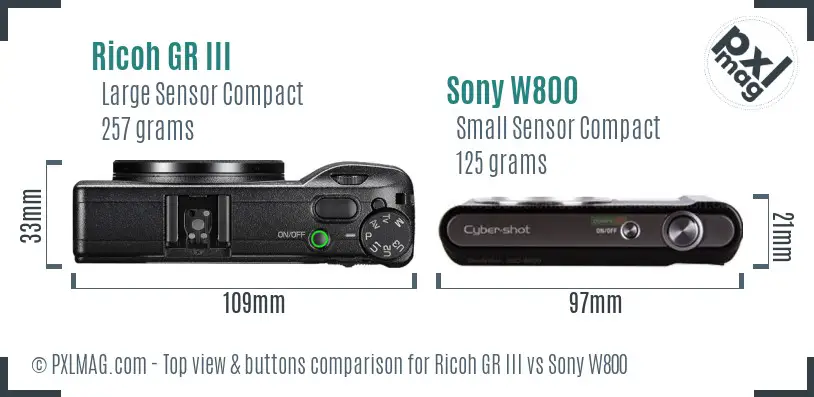 Ricoh GR III vs Sony W800 top view buttons comparison